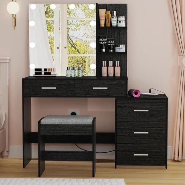 Vanity Desk with Mirror & 10 LED Lights, Makeup Vanity Dressing Table