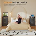 3 in 1 Vanity Desk with Plip Top Mirror,Compact Makeup Vanity with 3 Drawers,Cushioned Tool - Image 6