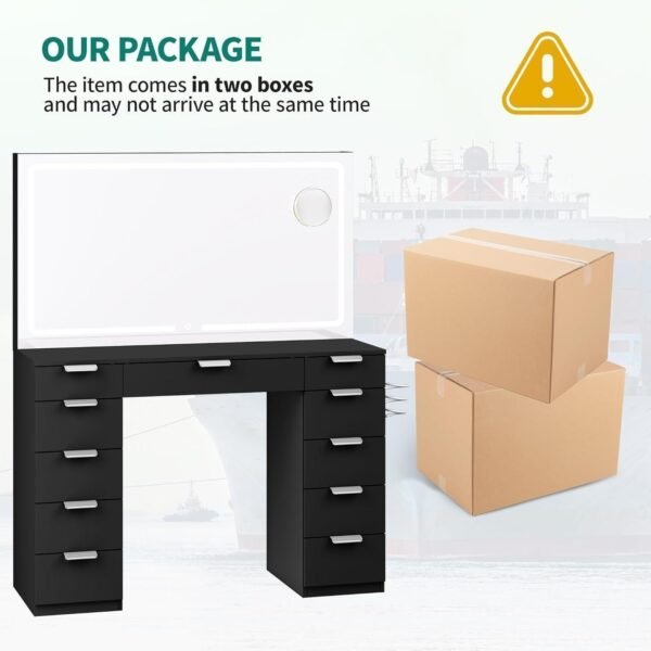 Vanity Desk Set with Large LED Lighted Mirror, Power Outlet & 11 Drawers - Image 7