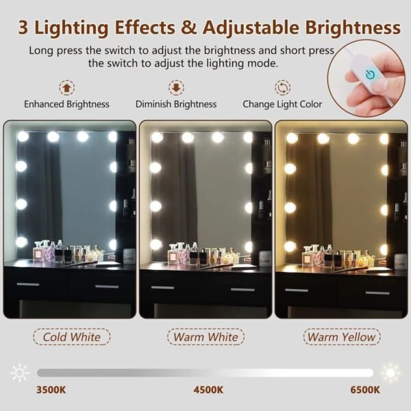 Vanity Desk with Mirror & 10 LED Lights, Makeup Vanity Dressing Table - Image 4
