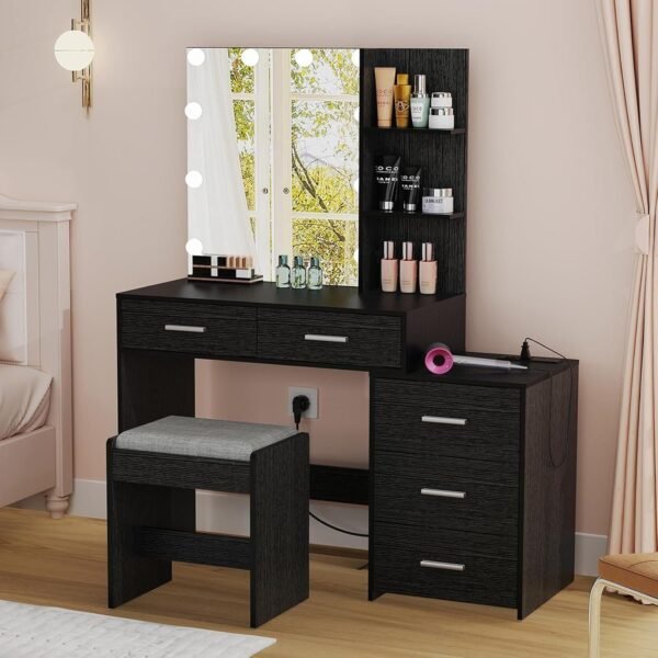 Vanity Desk with Mirror & 10 LED Lights, Makeup Vanity Dressing Table - Image 2