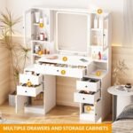 Vanity Desk with Mirror and Lights,White Makeup Vanity Table with Power Strip & LED Lighted Mirror - Image 3