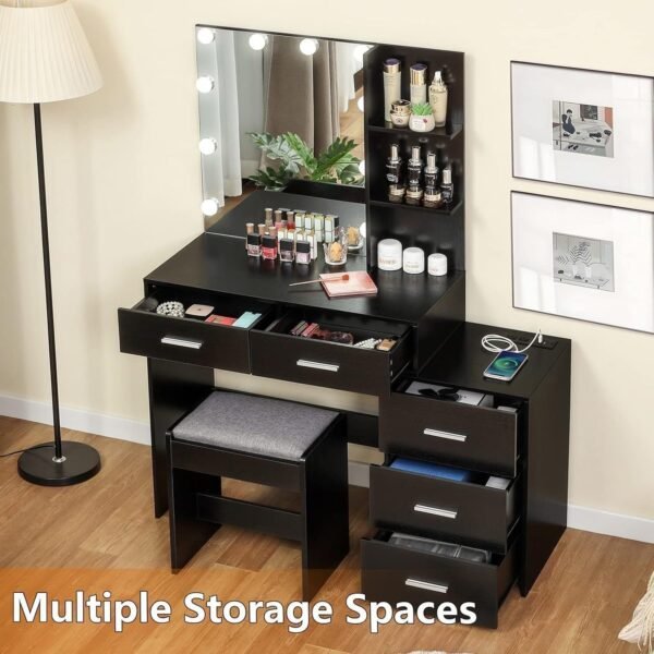 Vanity Desk with Mirror & 10 LED Lights, Makeup Vanity Dressing Table - Image 6