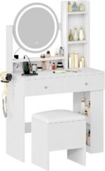 Vanity Desk with LED Lighted Mirror, White Vanity Set with Charger Station - Image 8
