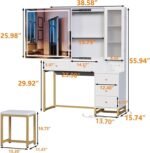 Makeup Vanity Table with Sliding Lighted Mirror, Makeup Dressing Table with 5 Drawers - Image 2