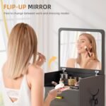 3 in 1 Vanity Desk with Plip Top Mirror,Compact Makeup Vanity with 3 Drawers,Cushioned Tool - Image 4