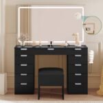 Vanity Desk Set with Large LED Lighted Mirror, Power Outlet & 11 Drawers - Image 2