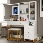 Makeup Vanity Table with Sliding Lighted Mirror, Makeup Dressing Table with 5 Drawers - Image 3