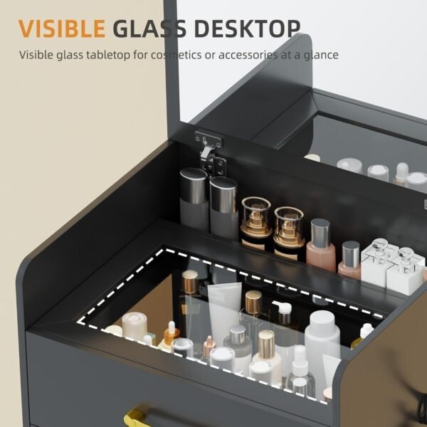 3 in 1 Vanity Desk with Plip Top Mirror,Compact Makeup Vanity with 3 Drawers,Cushioned Tool - Image 5