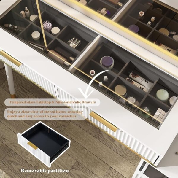 48" Vanity Desk with 35" Large Lighted Mirror, Big Modern Makeup Vanity Table with 5 Drawers - Image 5