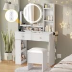 Vanity Desk with LED Lighted Mirror, White Vanity Set with Charger Station - Image 2