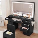 Vanity Desk Set with Large LED Lighted Mirror, Power Outlet & 11 Drawers - Image 4