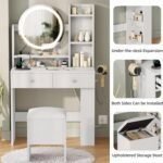 Vanity Desk with LED Lighted Mirror, White Vanity Set with Charger Station - Image 4