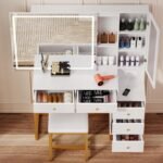 Makeup Vanity Table with Sliding Lighted Mirror, Makeup Dressing Table with 5 Drawers - Image 6
