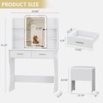 Vanity Desk with LED Lights Mirror & Power Outlet, Small Makeup Vanity Table Set with Storage Drawers & Chair - Image 6